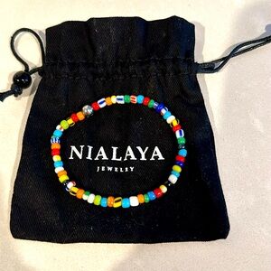 Nialaya Wristband with Assorted Vintage Trifocal Beads and Silver